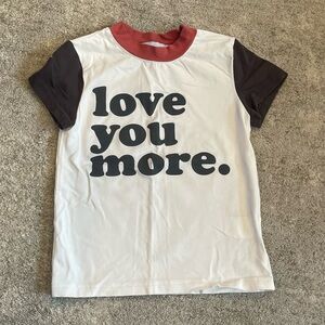 Kids White Graphic 'Love You More.' Tee with Black Sleeves and Red Collar